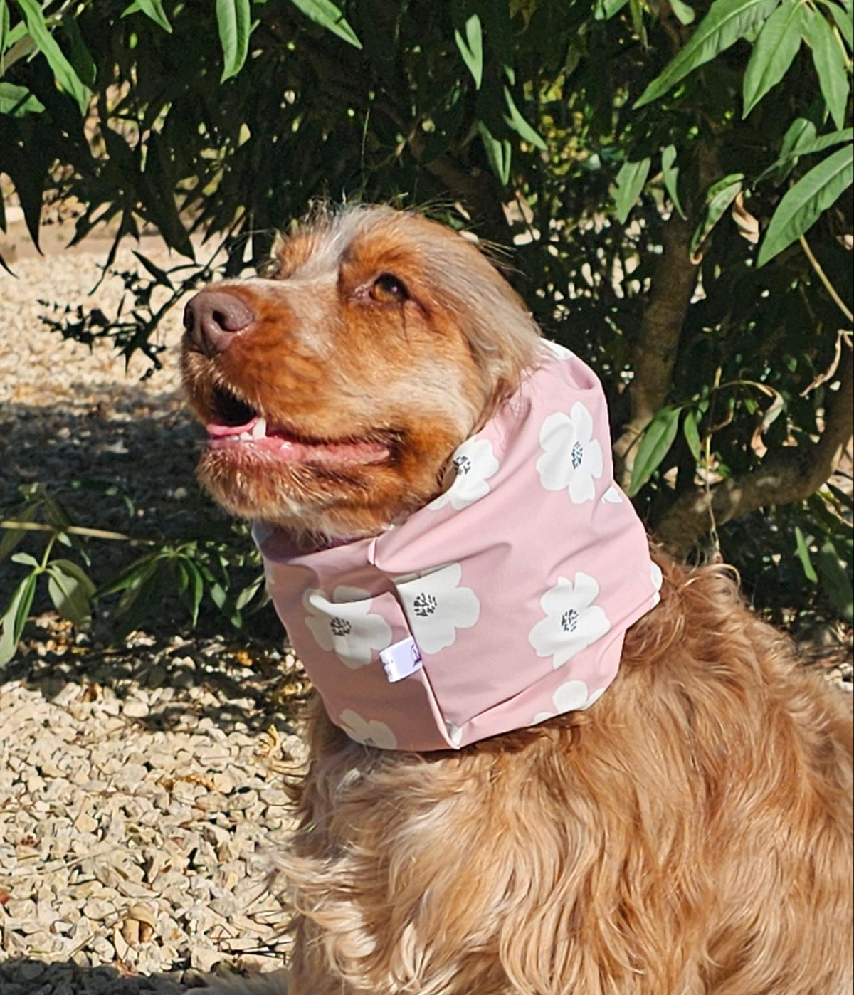 Snood rose à grosses fleurs blanches - imperméable
