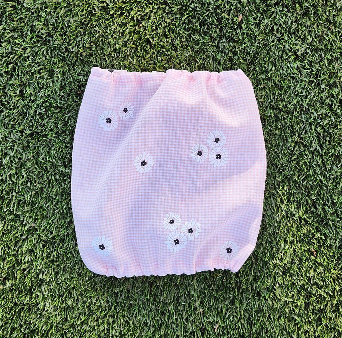 Snood fleurs blanches fond rose - coton léger