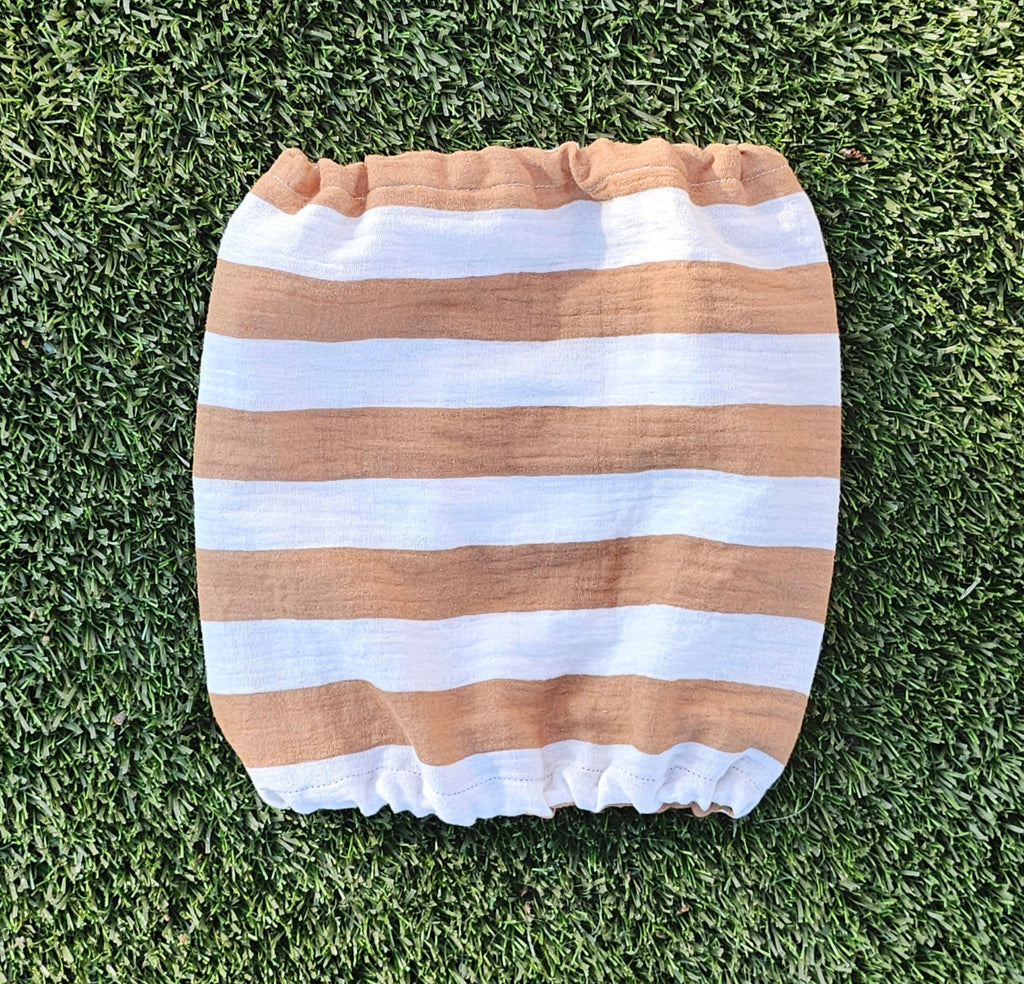 Snood rayé ocre et blanc - gaze de coton