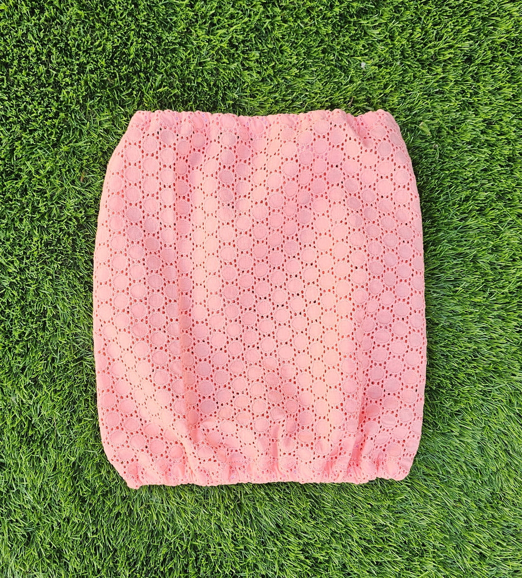 Snood broderie anglaise rose saumoné - coton