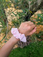 Chouchou rose à pois blancs