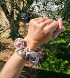 Chouchou beige coeurs rouges - toile de coton