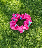 Chouchou léopard rose fushia et turquoise - popeline
