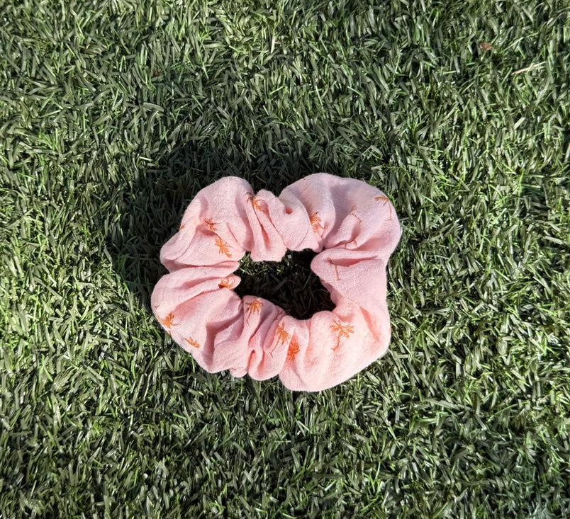 Chouchou rose avec palmiers oranges - gaze de coton