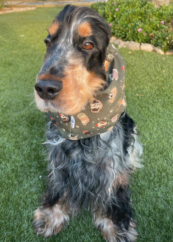 Snood kaki avec chiens - popeline