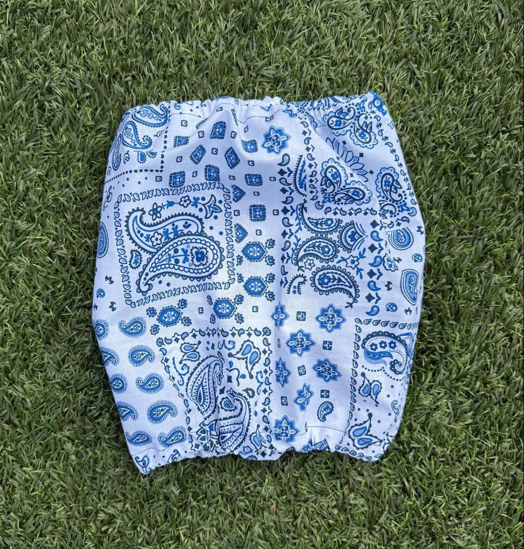Snood bandana fond blanc motifs bleus - coton