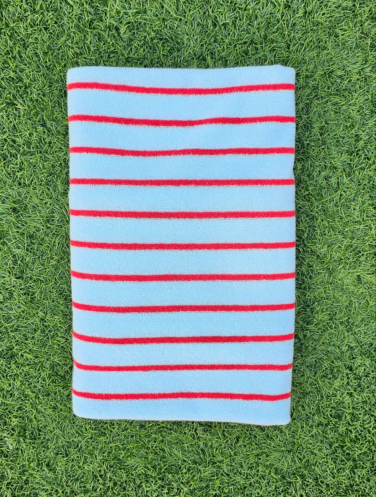 Snood grooming rayé bleu ciel et rouge - éponge