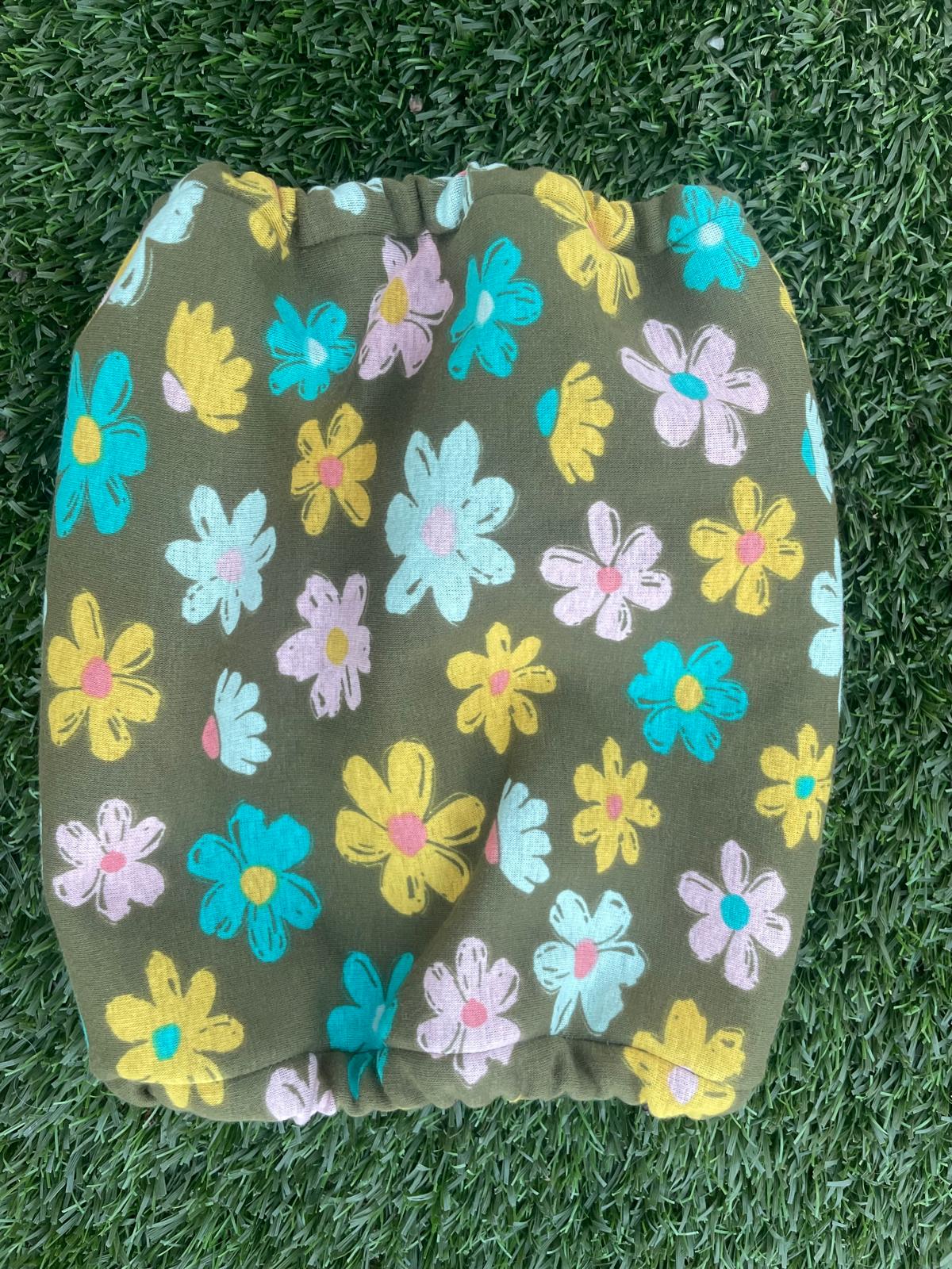 Snood kaki avec fleurs - jersey intérieur polaire