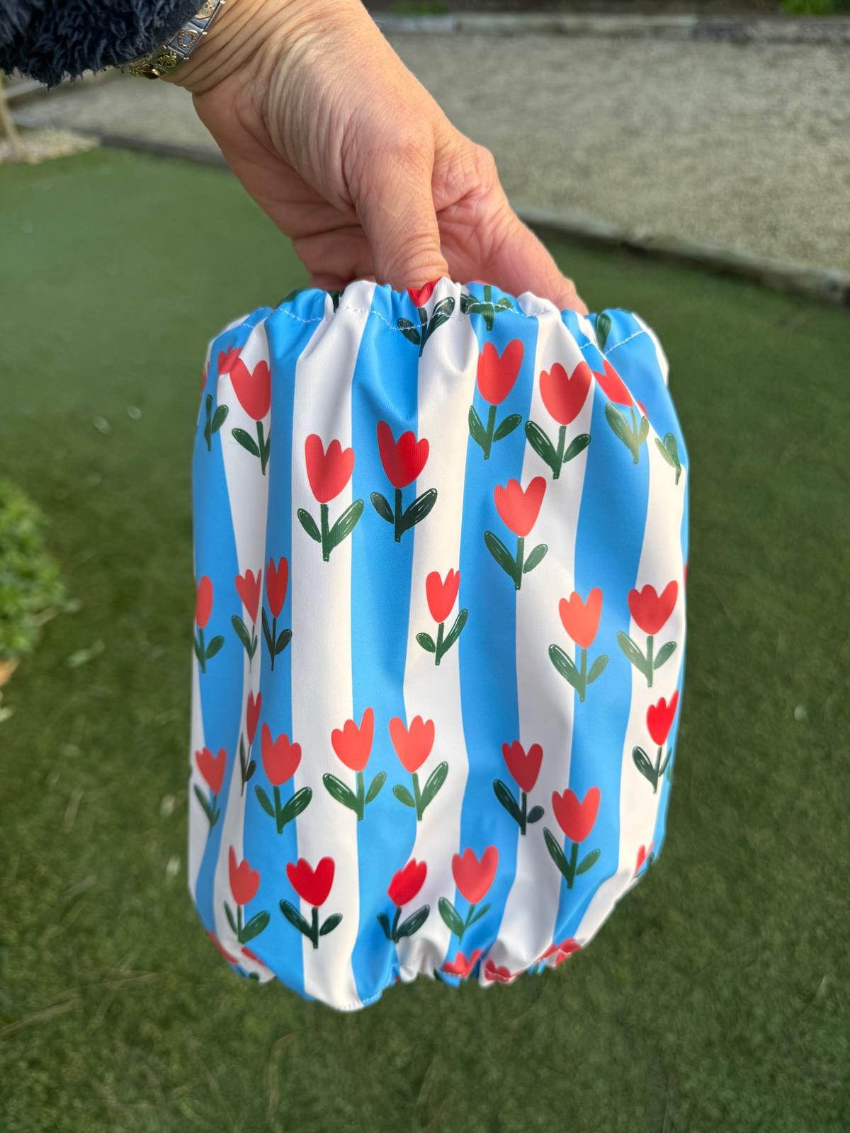Snood rayé bleu et blanc avec tulipes - imperméable