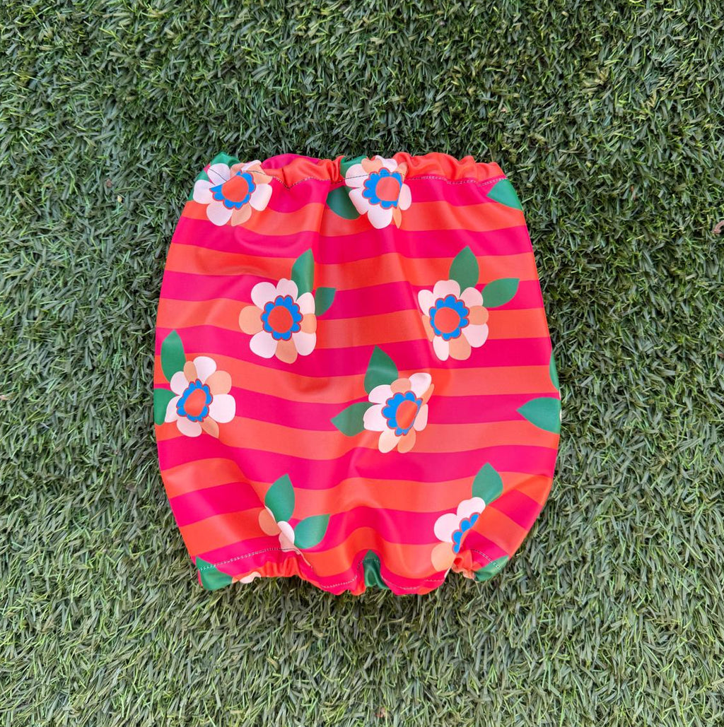 Snood rayé rouge et orange fleuris - imperméable