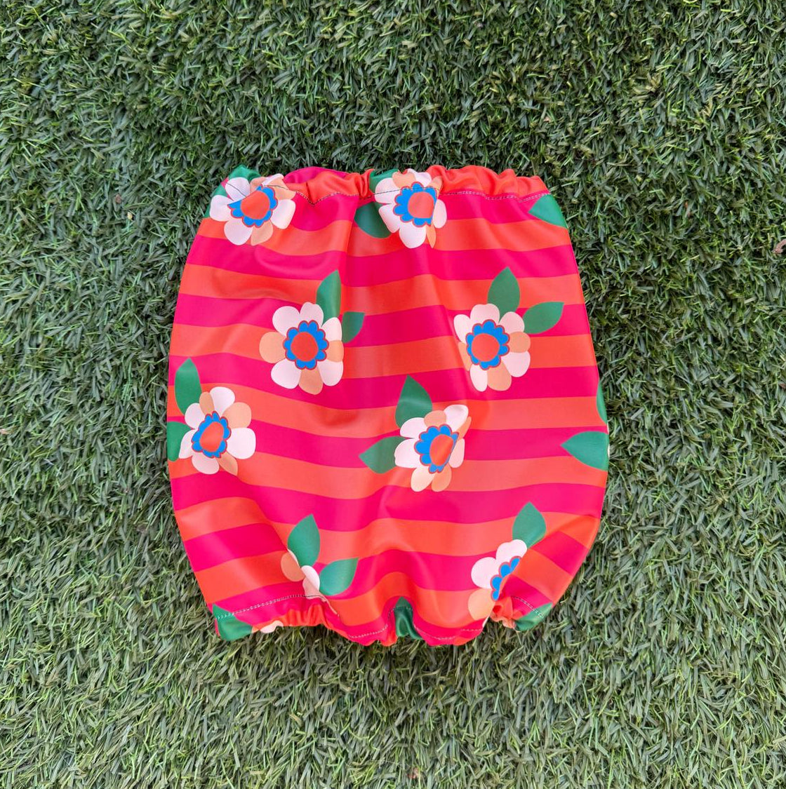 Snood rayé rouge et orange fleuris - imperméable