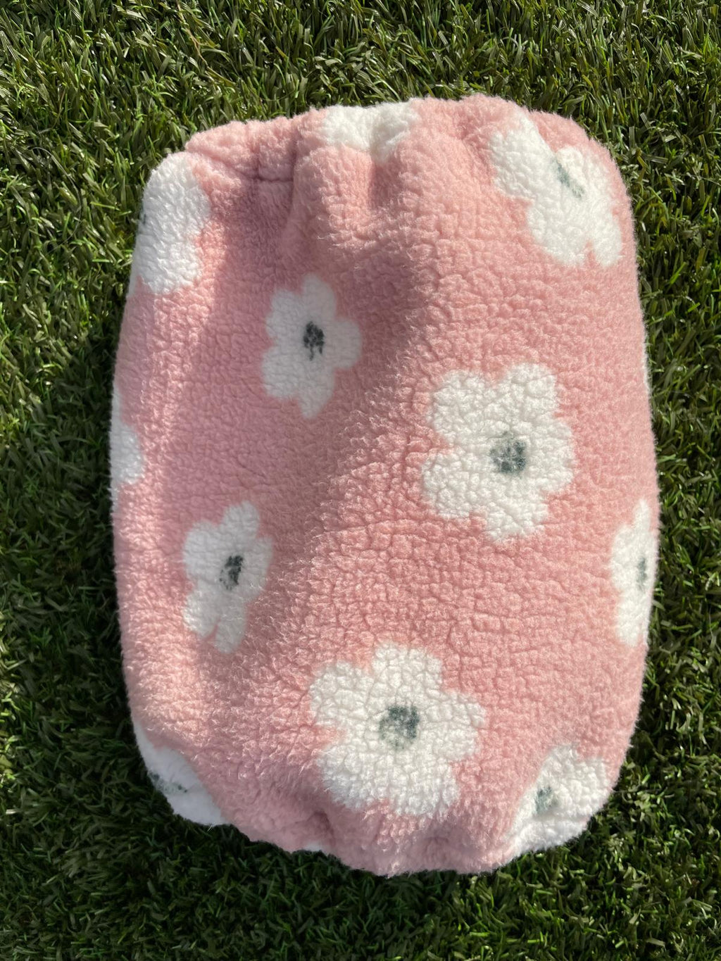 Snood rose avec grosses fleurs blanches - sherpa/teddy