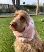 Snood rose avec grosses fleurs blanches - sherpa/teddy